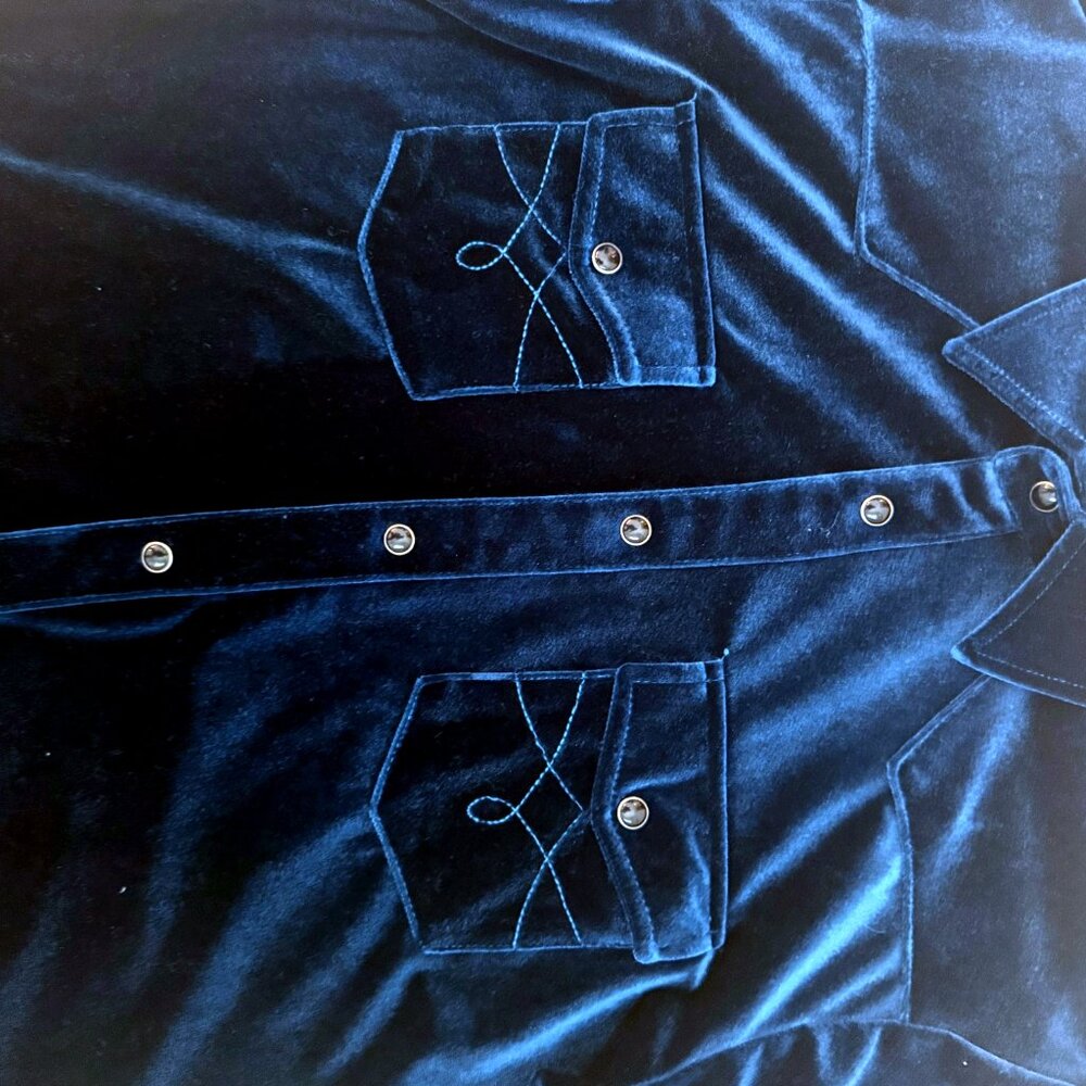 Blue Velvet Western Shirt | 70s Style | Medium - Picture 4 of 6